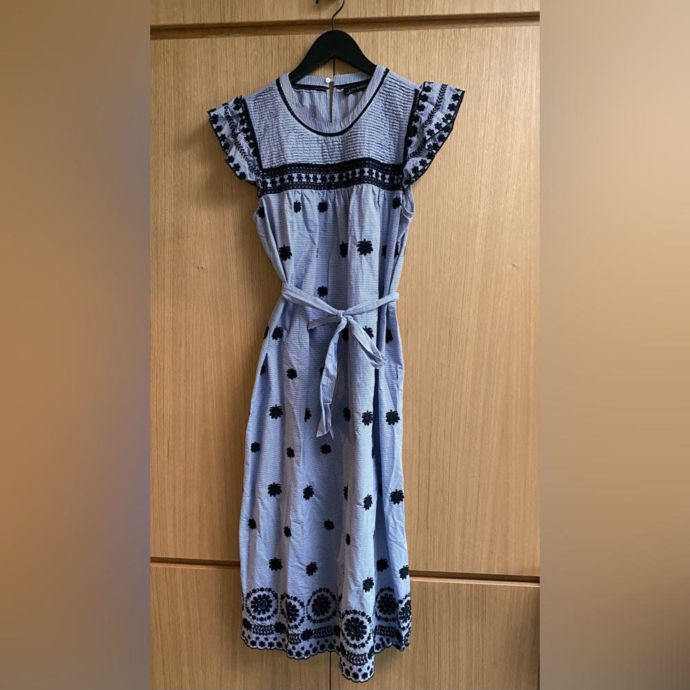 ZARA Blue Embroidered MIDI Dress, size US M